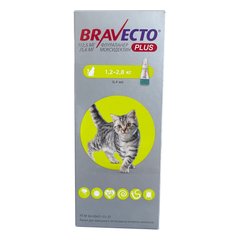 Bravecto Plus (Бравекто Плюс) Противопаразитарные капли на холку от блох, клещей и глистов для котов (1 пипетка) 1,2-2,8 кг