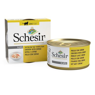 Schesir (Шезир) Chicken & Surimi - Консервированный корм с курицей и сурими для взрослых котов (кусочки в желе) 85 г