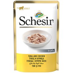 Schesir (Шезір) Tuna & Chicken - Консервований корм з м'ясом тунця і курячим філе для дорослих котів (шматочки в желе) 85 г