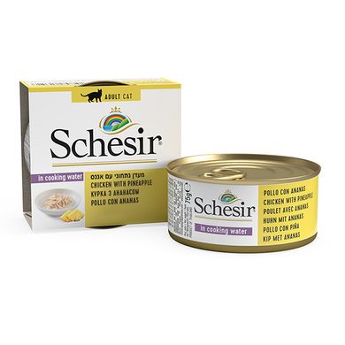 Schesir (Шезир) Chicken & Pineapple - Консервированный корм с курицей и ананасом для взрослых котов (кусочки в желе) 75 г