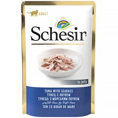 Schesir (Шезір) Tuna & Seabass - Консервований корм з тунцем і окунем для дорослих котів (шматочки в желе) 85 г