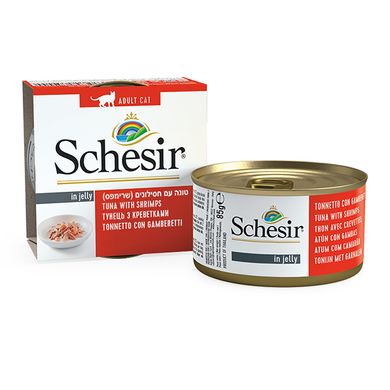 Schesir (Шезир) Tuna & Shrimps - Консервированный корм с тунцом и креветками для взрослых котов (кусочки в желе) 85 г