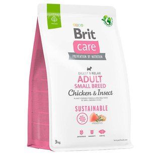 Brit Care (Бріт Кеа) Dog Sustainable Adult Small Breed - Сухий корм з куркою та комахами для дорослих собак дрібних порід, 3 кг