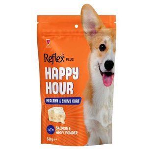 Reflex Plus (Рефлекс Плюс) Happy Hour Healthy & Shiny Coat - Жувальні ласощі з лососем для здоров'я шкіри та блиску шерсті у собак, 60 г