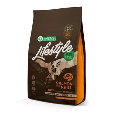 Nature's Protection (Нейчерз Протекшн) Lifestyle Grain Free Salmon with Krill Junior All Breeds - Сухий беззерновой корм з м'ясом лосося для цуценят і юніорів всіх порід, 1,5 кг