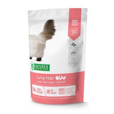 Nature&lsquo;s Protection Long hair Adult - Сухой корм с птицей для длинношерстных кошек, 400 г