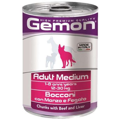 Gemon (Джемон) Dog Medium Adult Chunks with Beef&Liver - Влажный корм с говядиной и печенью для взрослых собак средних пород (кусочки в желе) 415 г