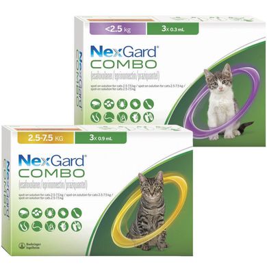 NexGard Combo (НексГард Комбо) - Краплі протипаразитарні на холку від бліх, кліщів та гельмінтів для котів (1 піпетка) до 2,5 кг