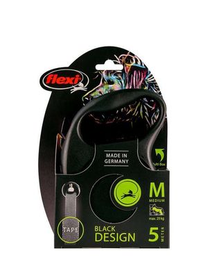 Flexi (Флекси) Black Design M - Поводок-рулетка для собак средних пород, лента (5 м, до 25 кг) M Серебряный