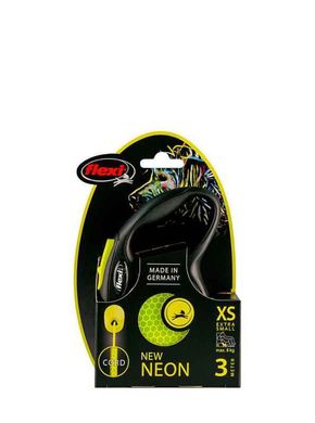 Flexi (Флекси) New Neon - Поводок-рулетка для собак, светящийся в темноте, трос XS Желтый