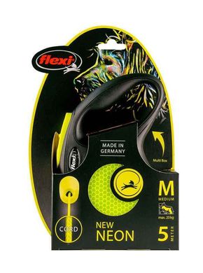 Flexi (Флекси) New Neon - Поводок-рулетка для собак, светящийся в темноте, трос XS Желтый