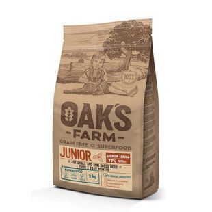 Oak's Farm (Оакс Фарм) Grain Free Salmon with Krill Junior Small & Mini Breed Dogs - Сухий беззерновий корм з лососем та крилем для молодих собак малих порід віком від 3 місяців до року 2 кг