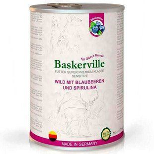 Baskerville (Баскервіль) Sensitive Wild Mit Blaubeeren und Spirulina - Консерви для собак з олениною, чорницею і спіруліною, 400 г