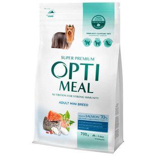 OptiMeal (ОптиМил) Complete Dry Pet Food High in Salmon &ndash; Сухой корм с высоким содержанием лосося для взрослых собак малых пород, 700 г