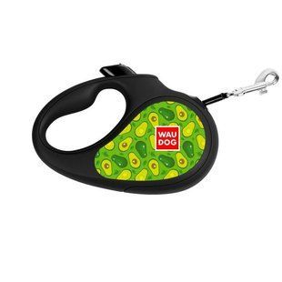 Collar (Коллар) WAUDOG Roulette Leash - Повідець-рулетка для собак з малюнком "Авокадо" XS Чорний