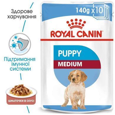 Royal Canin (Роял Канин) Medium Puppy - Влажный корм для щенков средних пород (кусочки в соусе), 140 г