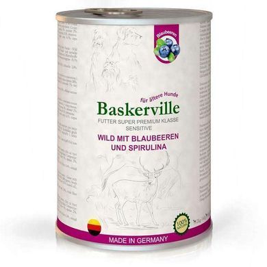 Baskerville (Баскервиль) Sensitive Wild Mit Blaubeeren und Spirulina - Консервы для собак с олениной, черникой и спирулиной, 400 г