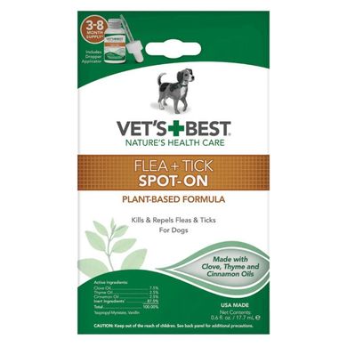 VET`S BEST (Ветс Бест) Flea + Tick Spot-on bottle - Засіб від бліх та кліщів для собак різних порід 17,7 мл