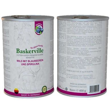 Baskerville (Баскервиль) Sensitive Wild Mit Blaubeeren und Spirulina - Консервы для собак с олениной, черникой и спирулиной, 400 г