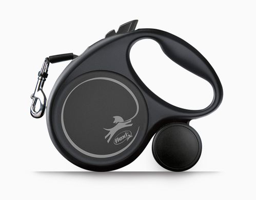 Flexi (Флексі) Black Design M - Повідець-рулетка для собак середніх порід, стрічка (5 м, до 25 кг) M Срібний