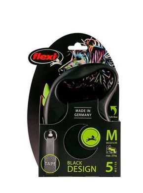 Flexi (Флекси) Black Design M - Поводок-рулетка для собак средних пород, лента (5 м, до 25 кг) M Зеленый
