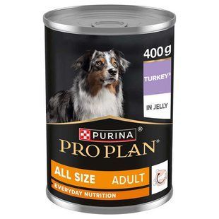 Pro Plan (Про План) by Purina Adult - Консервированный корм для взрослых собак с индейкой (кусочки в желе), 400 г