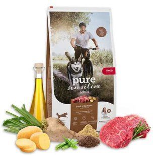 Mera (Мера) Pure Sensitive fresh meat Rind & Kartoffel - Сухой корм со свежим мясом говядины и картофелем для взрослых активных собак с чувствительным пищеварением, 1 кг