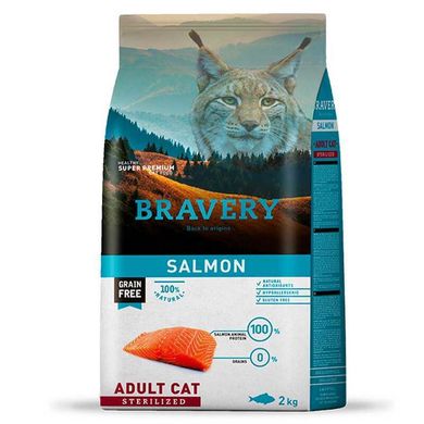 Bravery (Бравері) Salmon Adult Cat Sterilized - Сухий беззерновий корм із лососем для дорослих стерилізованих котів та кішок 2 кг