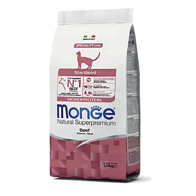 Monge (Монж) Monoprotein Sterilised Cat Beef – Сухой монопротеиновый корм с говядиной для стерилизованных котов и кошек 1,5 кг