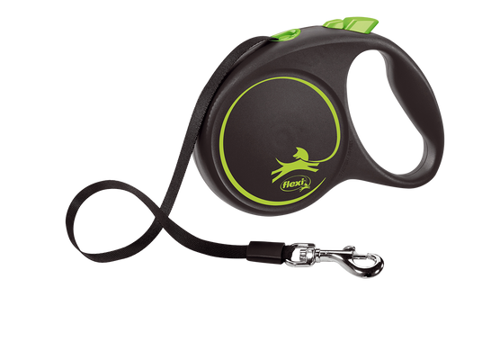 Flexi (Флекси) Black Design M - Поводок-рулетка для собак средних пород, лента (5 м, до 25 кг) M Зеленый
