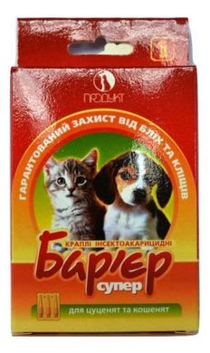Бар'єр-супер краплі інсектоакарицидні від бліх і кліщів для кошенят і цуценят, дозування 0,5 мл 3 шт./уп.