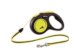 Flexi (Флекси) New Neon - Поводок-рулетка для собак, светящийся в темноте, трос M Желтый