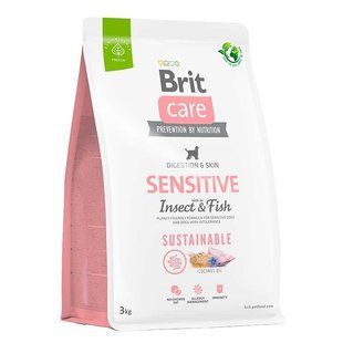 Brit Care (Брит Кеа) Dog Sustainable Sensitive - Сухой корм с рыбой и насекомыми для собак с чувствительным пищеварением, 3 кг