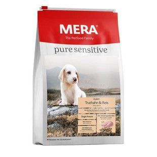 Mera (Мера) Dog Pure Sensitive Puppy Turkey&Rice - Сухой корм с индейкой и рисом для щенков и кормящих самок с чувствительным пищеварением, 4 кг