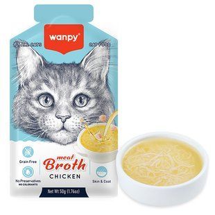 Wanpy (Ванпи) meat broth chicken - лакомство суп с курицей беззерновой жидкий корм для кошек, пауч 50 г