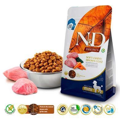 Farmina (Фармина) N&D Brown Lamb, Spirulina&Carrot Adult Mini Dog - Сухой беззерновой корм с ягненком и спирулиной для собак мелких пород с коричневой шерстью, 5 кг