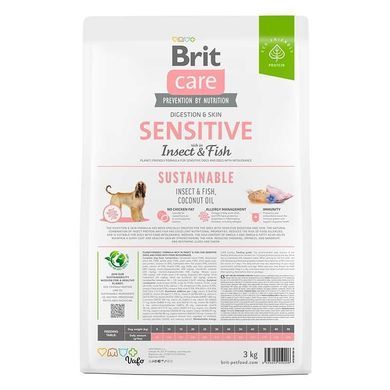 Brit Care (Брит Кеа) Dog Sustainable Sensitive - Сухой корм с рыбой и насекомыми для собак с чувствительным пищеварением, 3 кг