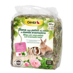 Gimpet (ДжимПет) GimBi Hay Rose&Mint – Сено для грызунов с лепестками роз и мятой 500 г