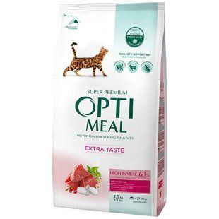 OptiMeal (ОптиМил) Veal Extra Taste Cat &ndash; Сухой корм с высоким содержанием телятины для котов, 1,5 кг