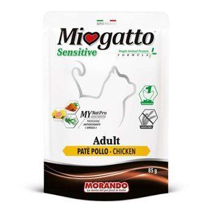 Morando (Морандо) Miogatto Sensitive Adult Chicken - Монопротеиновый влажный корм с курицей для взрослых котов с чувствительным пищеварением (паштет) 85 г