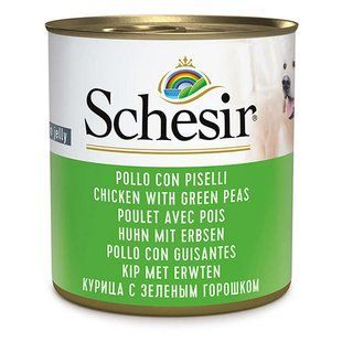 Schesir (Шезир) Chicken With Green Peas - Консервированный корм с курицей и горошком для взрослых собак (кусочки в желе), 285 г
