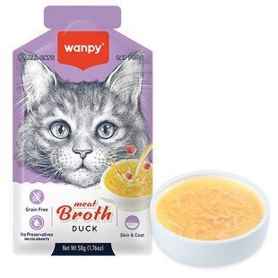 Wanpy (Ванпи) meat broth duck - лакомство суп с уткой беззерновой жидкий корм для кошек, пауч 50 г