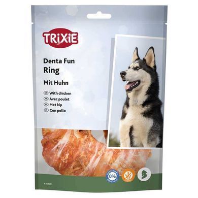 Trixie (Трикси) Denta Fun Chicken Chewing Rings &ndash;Жевательное кольцо для очистки зубов с курицей для собак, 110 г / 10 см (1 шт.)