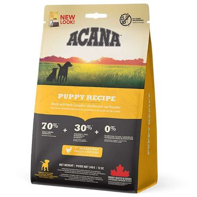 Acana (Акана) Puppy Recipe – Сухий корм з м'ясом курчати для цуценят середніх порід 340 г