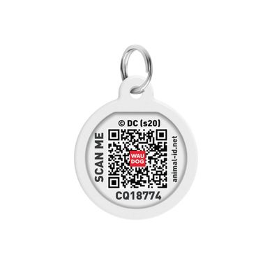 Адресник для собак и котов металлический WAUDOG Smart ID c QR паспортом, рисунок "Лига справедливости", круг, Д 25 мм, Русско-английский