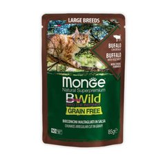 Monge (Монж) BWild Grain Free Wet Buffalo Large Breeds - Влажный беззерновой корм из мяса буйвола с овощами для кошек крупных пород (кусочки в соусе) 85 г