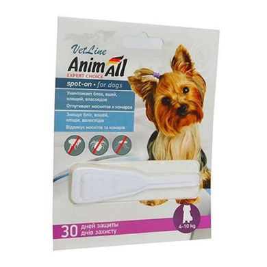 AnimAll VetLine (ЕнімАлл ВетЛайн) Spot-On - Протипаразитарні краплі на холку від бліх і кліщів для собак 1,5-4 кг