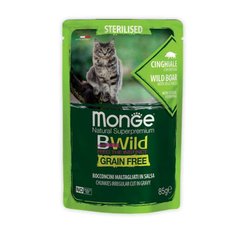 Monge (Монж) BWild Grain Free Wet Wild Boar Sterilized Adult Cat - Влажный беззерновой корм из мяса дикого кабана для стерилизованных кошек (кусочки в соусе) 85 г