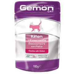 Gemon (Джемон) Cat Kitten Chunkies with Сhicken - Вологий корм з куркою для кошенят від 2 до 12 месяців (шматочки в желе) 100 г