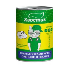 ТМ «Хвостик» Повнораціонний вологий корм для дорослих кішок зі шматочками оленини у підливі 415 г